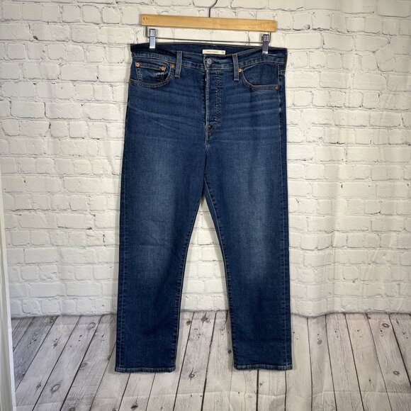 Levis Jeans Womens 32 Blue Wedgie Straight Button Fly High Rise Medium Wash - Picture 1 of 14